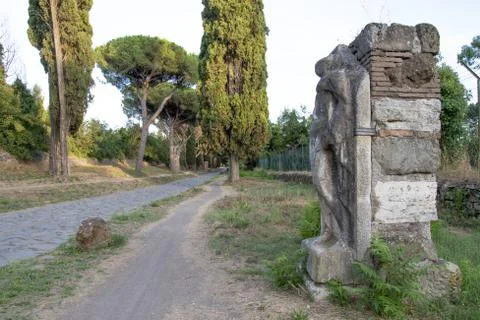 View of Appia Ancient historic Roman road Stock Photos