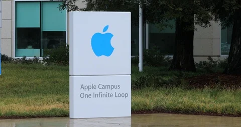 A View of the Apple Campus entrance sign... | Stock Video | Pond5