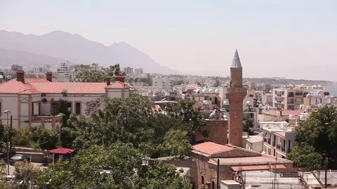 View of the Arab city by a mosque, The Arab city near the sea, the minaret in Stock Footage 82303030