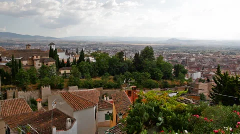 View of the Arab quarter in Granada from a wall of fortress of Alhambra, Granada Stock Footage 34961633