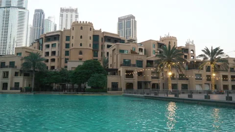 View of an arabic style house across the canal. Dubai business bay Stock Footage 220720455