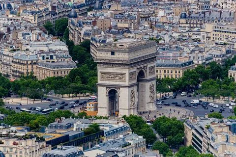 View of Arc de Triomphe and Paris city from Eiffel Tower, France Stock Photos