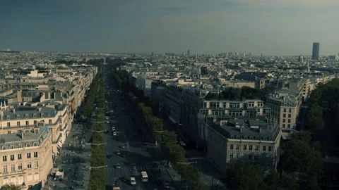 View from Arc de Triomphe de l’Étoile | 4K Stock Footage 219788225