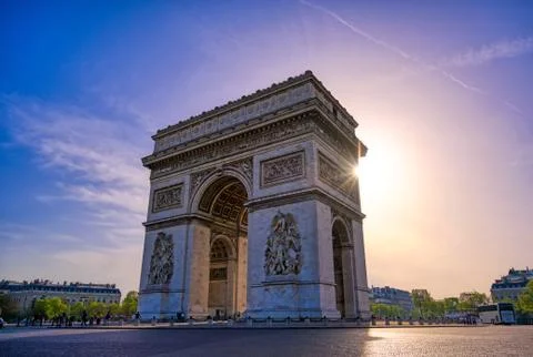 A view of the Arc de Triomphe located in Paris, France. Stock Photos