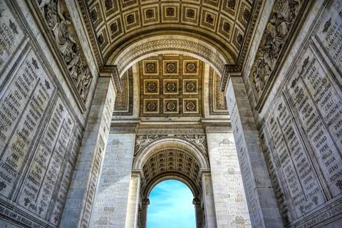 A view of the Arc de Triomphe located in Paris, France A view of the Arc d... Stock-Fotos