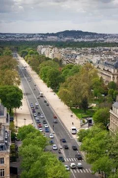 View from the Arc de Triomphe on Paris street Stock Photos