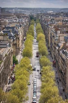 View from the Arc de Triomphe on Paris street Stock Photos