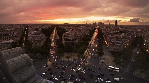 View from Arc de Triomphe towards downtown Paris. Stock Footage 43828864