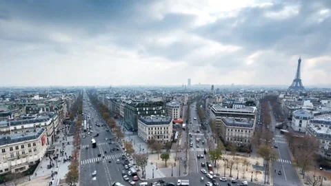 View from the Arc de Triumph across Paris Stock Footage 306337134