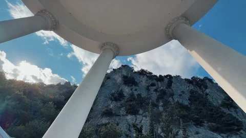 View from the arch to the mountains in Yalta Stock Footage 313109487