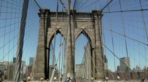 A view of the arches of Brooklyn Bridge in NYC  Stock Footage 49223585