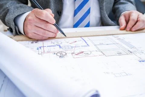 View of architect working in the office. Stock Photos
