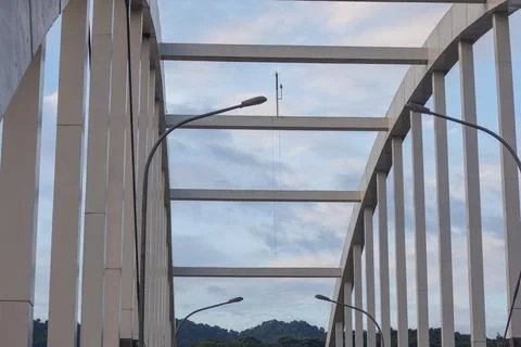 View of Architectural Bridge Structure with Streetlights Stock Photos