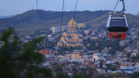 View of the architecture of Georgia and the cable car, on which the Funicular Video stock 111308854