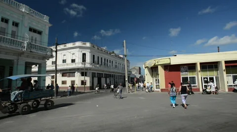 View on an area of cental streets crossroad in Havana city at summer sunny day. Stock Footage 67832090