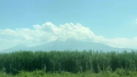 View of Armenian Mountain Ararat with cloud from train window Stock Footage 294635353