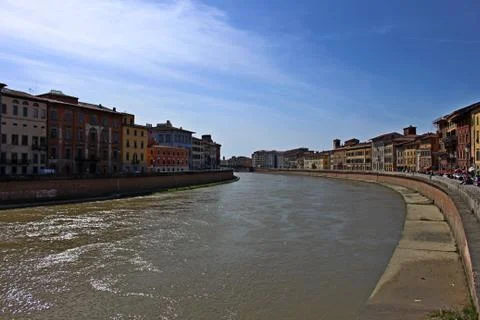 View of the Arno river from the Ponte di Mezzo in Pisa, Tuscany Stock Photos