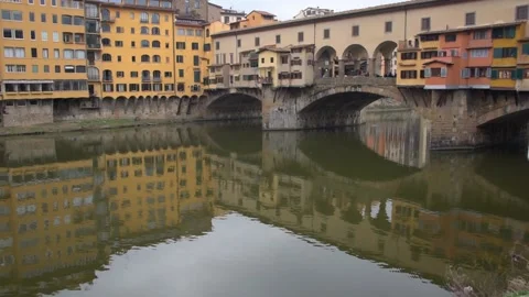 View of the Arno river from the Ponte Vecchio in Florence Tuscany Italy Stock Footage 137956970