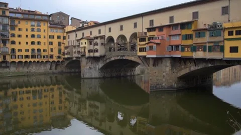View of the Arno river from the Ponte Vecchio in Florence Tuscany Italy Stock Footage 137956975