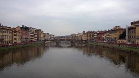 View of the Arno river from the Ponte Vecchio in Florence Tuscany Italy Stock Footage 137956986