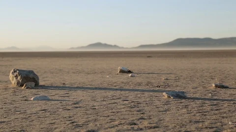 View around rocks and pebbles on Death Valley landscape floor Stock Footage 92377273