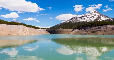 View of an artificial alpine lake in summer time 動画素材 109449381