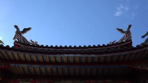 The View of Asian temple.Including pillar, Incense burner,statue, Worship. Stock Footage 121887355