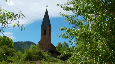 View of Aspen chapel in forest Stock Footage 57814259
