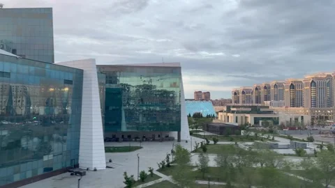 View of Astana city from a light rail transit train window during daytime 스톡 동영상 338282975