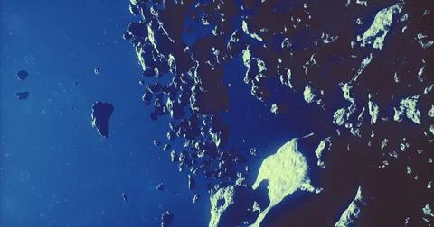 View of asteroids in deep space against a dark background Stock Illustration