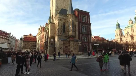 View of Astronomical clock in Old Town of Prague city. Stock Footage 134313081