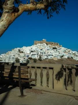 The view of Astypalaia from a bench Stock Photos