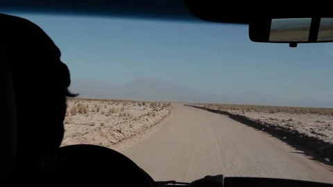 View of Atacama Desert inside of a car Stock Footage