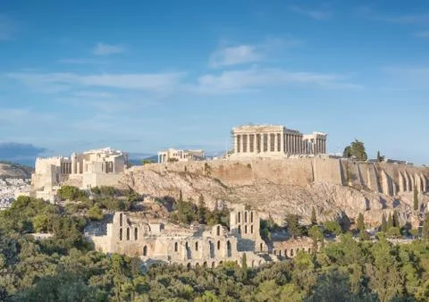 View in Athens on the Acropolis, Parthenon  in the early evening Stock Photos
