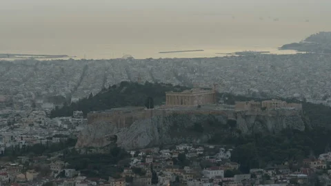 View of Athens and the Acropolis from the Mount Lycabettus Stock Footage 100227344