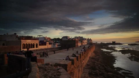 View of Atlantic ocean with cloudy sky, Essouira, Morocco Stock Footage 58192469