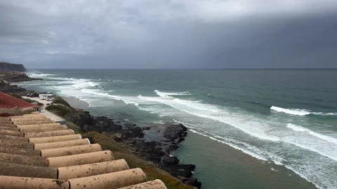View of the Atlantic Ocean in cloudy weather, Portugal Video stock 250292767