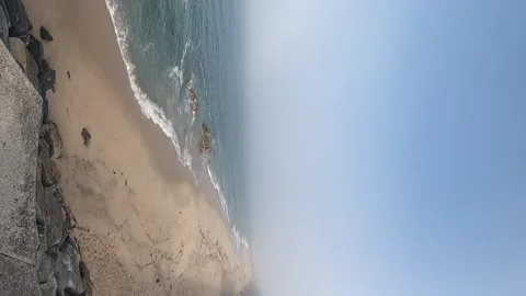 View of the Atlantic Ocean. Empty beach in Povoa de Varzim, Portugal on foggy Video stock 113824482