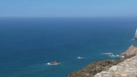 View Atlantic sea Cabo da roca cape roca Portugal  Stock Footage