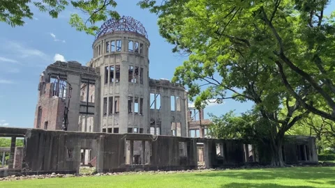 View of the Atomic Bomb Dome, the only structure left standing in the area af Stock Footage 196061854