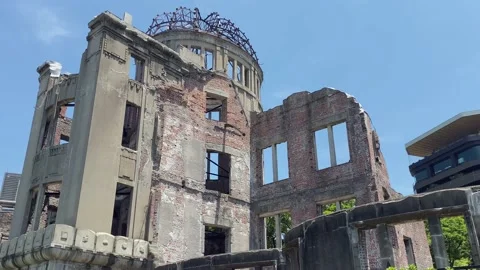 View of the Atomic Bomb Dome, the only structure left standing in the area af Stock Footage 196061871