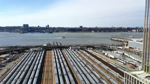 View From Atop Vessel Structure-Hudson River, New Jersey, Subway Cars Stock Footage 168333021