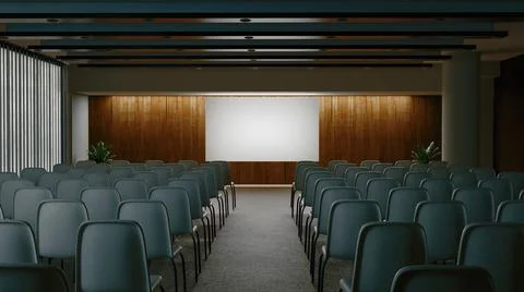 View of auditorium, classroom, lecture hall. Slider equipment. Professional Illustrazione stock