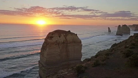 View of Australian Great Ocean Road and twelve apostles at sunset Stock Footage 73169109