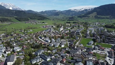 View of the Austrian Alps and a small town Stock Footage 274692765