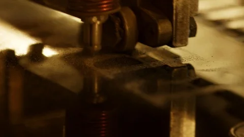 View of automated carving machine functioning and working on granite block. 動画素材 119455725