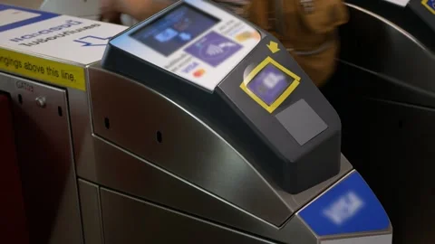 View to automated contactless smart gate of subway metro in Rush hour while.. Stock Footage 246469752