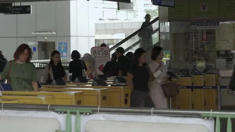 View to automated ticket gate of BTS sky train public transportation while .. Video stock 326626052