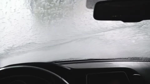 View of the automatic car wash from inside the car Stock Footage 295516741