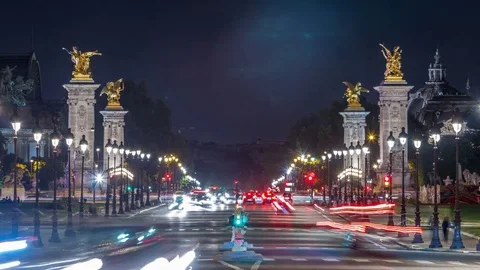 View of Avenue du Marechal Gallieni with traffic night timelapse. Paris, France Stock-Footage 80673674